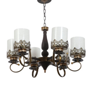 LEARC Designer Lighting Contemporary Glass Metal Wood Chandelier CH498-6