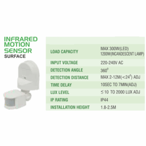 LEARC PIR motion sensor wallmount 360 degree with distance time and Lux adjustment GS1519